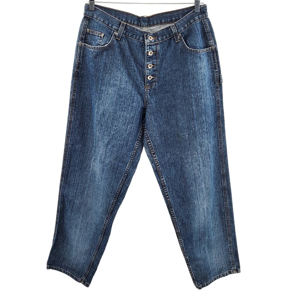 Vintage 90's Riveted by Lee Blue Jeans Straight Leg Button Fly Women's Size 16 M